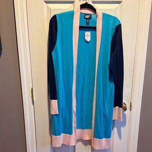 Lands' End Women's Blue and Light Pink Cardigan